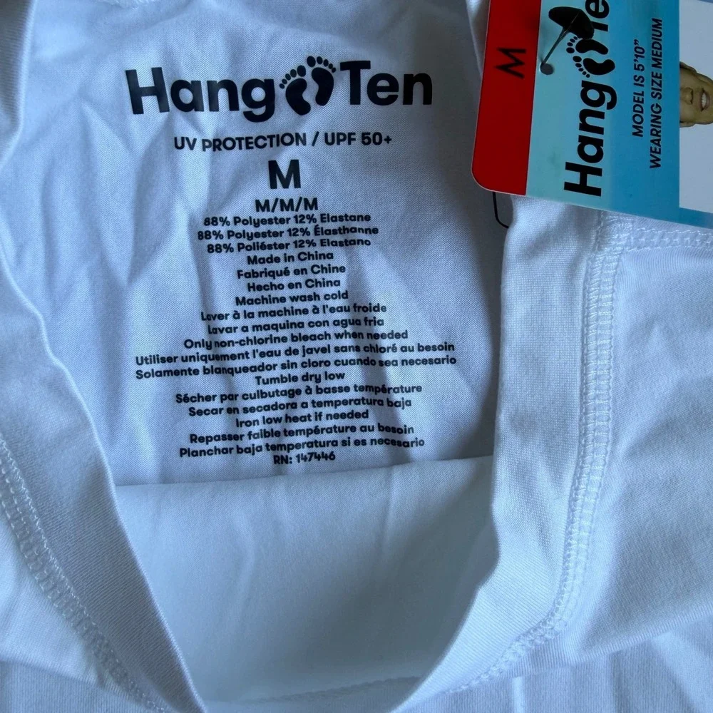 NWT Hang Ten Mens M White‎ Long Sleeve Sun Shirt UPF 50+ Quick Dry Rash Guard - Picture 2 of 6